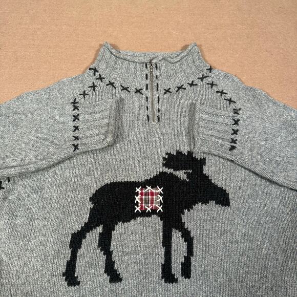 Vintage Grey Moose Half Zip Knit Sweater Winter Outdoor Fits Lrg Coldwater Creek - Picture 3 of 8
